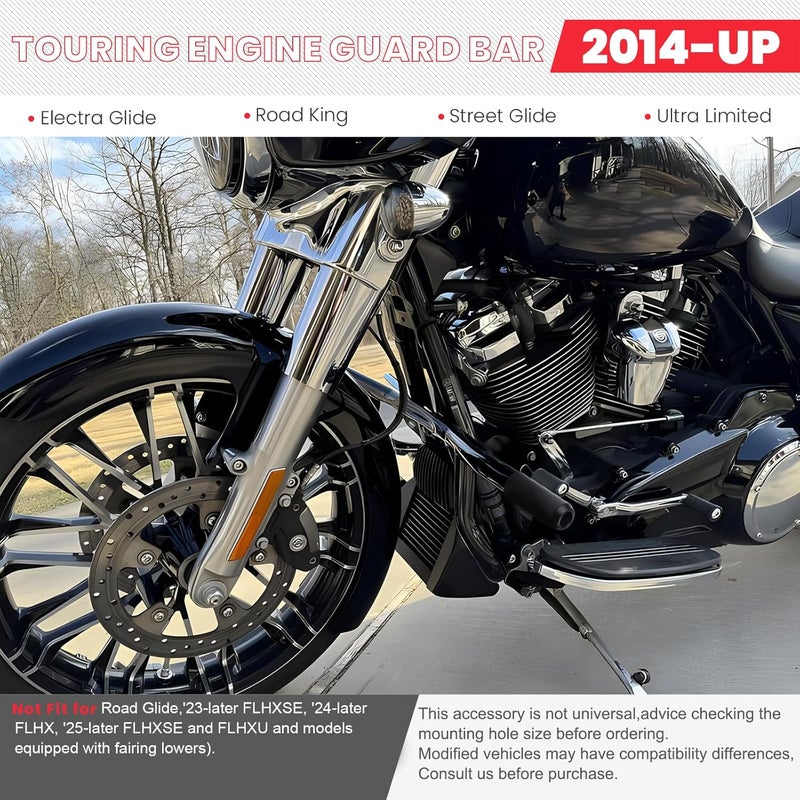 kekykm Motorcycle Engine Guard Crash Bar Compatible with Harley Davidson Touring Street Glide Road Glide Road King Electra Glide Ultra Limited Flat Out Bar Black 2014-Up - Image 4